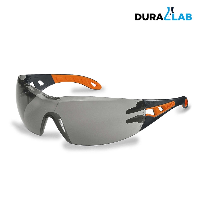 UVEX 9192245 Pheos Safety Glasses Black/Orange Frame Grey Supravision HC-AF Len